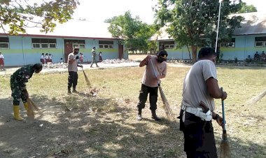 Sambut-HUT-ke-75-Bhayangkara,-Wujud-Sinergitas-TNI-POLRI-Ditunjukan-dengan-Kerja-Bhakti-Bersama-Membersihkan-Lingkungan