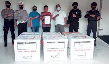 Dukung-Percepatan-Vaksinasi,-Tim-Gabungan-Polda-NTT-Kawal-VVIP-Penambahan-20.640-Vial-Coronavac-di-Kupang