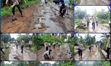 Jembatan-Putus,-Kapolsek-Adonara-Barat-Kerahkan-Anggota-Kerja-Bhakti-Bantu-Warga