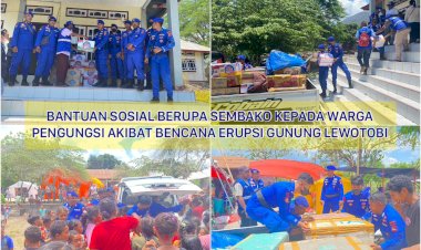 Polairud-Polda-NTT-Salurkan-Bantuan-Sembako-untuk-Pengungsi-Erupsi-Gunung-Lewotobi-di-Posko-Konga