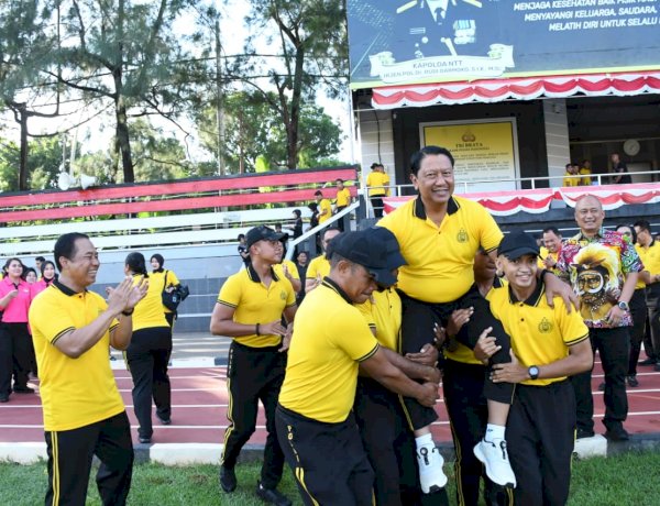 Polda NTT Gelar Olahraga Bersama, Kapolda Beri Kejutan Ulang Tahun ke-58 untuk Wakapolda