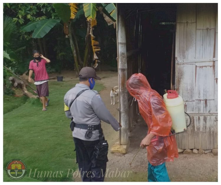 Bhabinkamtibmas Bersama Karang Taruna Dusun Poka Lakukan Penyemprotan Disinfektan