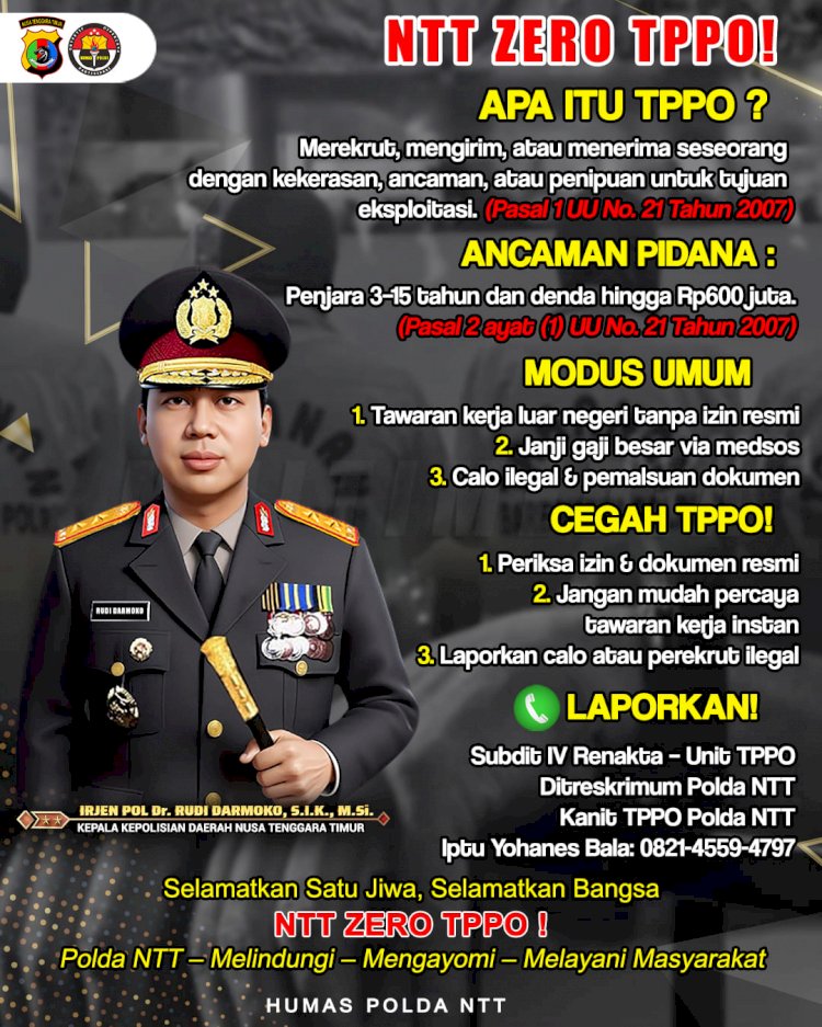 Bersama Lawan Perdagangan Manusia,Kapolda NTT Tegaskan Komitmen Menuju NTT ZERO TPPO