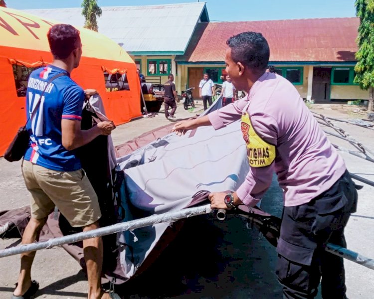 Bhabinkamtibmas Hadir di Tengah Bencana, Tenda Darurat Jadi Ruang Belajar Sementara di Adonara Timur