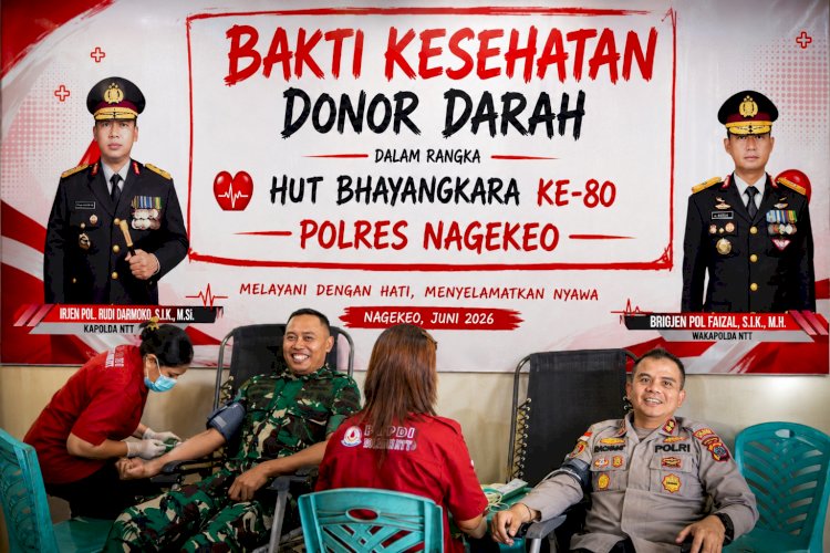 Sambut Hari Bhayangkara ke-80, Polres Nagekeo dan Yonif TP 834/Wakanga Mere Gelar Donor Darah untuk Kemanusiaan